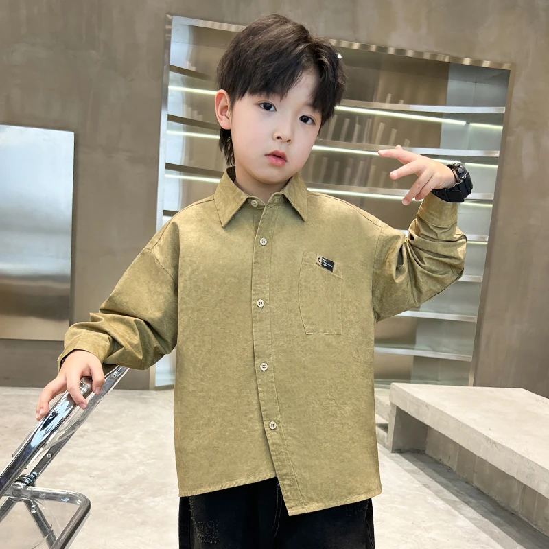 中班仔童装男童衬衫秋装新款儿童不规则衬衣2025春秋中大童*35885