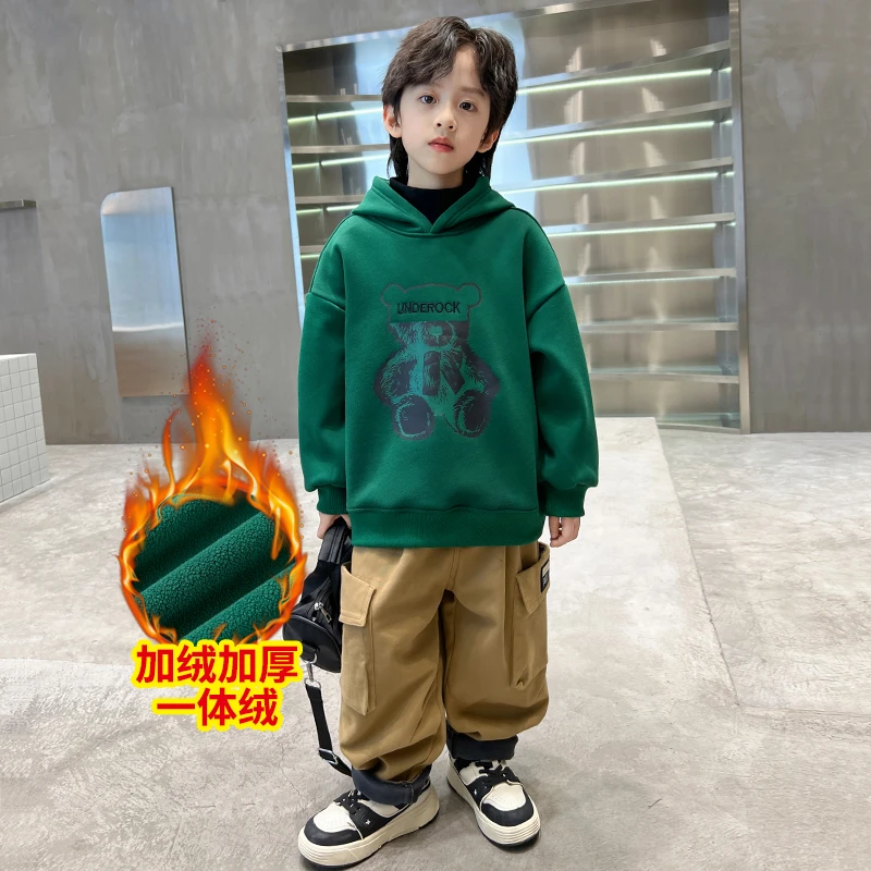 中班仔男童加绒加厚卫衣套装2025冬装新款卫衣休闲裤冬季*ZH2334
