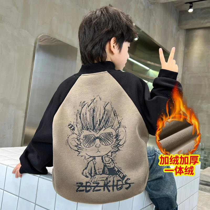 中班仔童装男童卫衣加绒加厚儿童长袖撞色拼接中大童上衣潮*38272