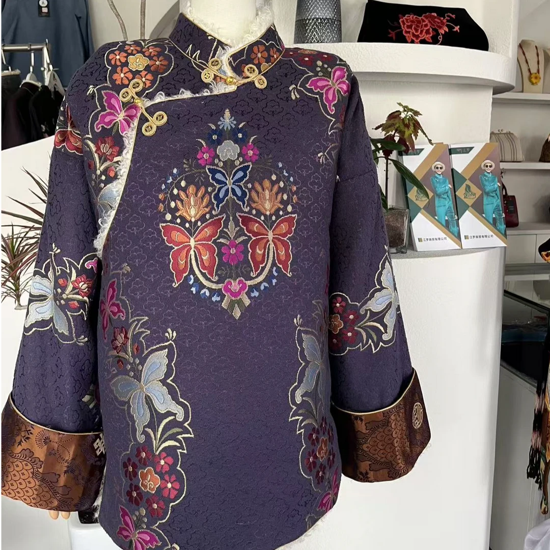 【江罗】藏族服装女款加绒藏式中式秋冬复古上衣外套加厚女士重工