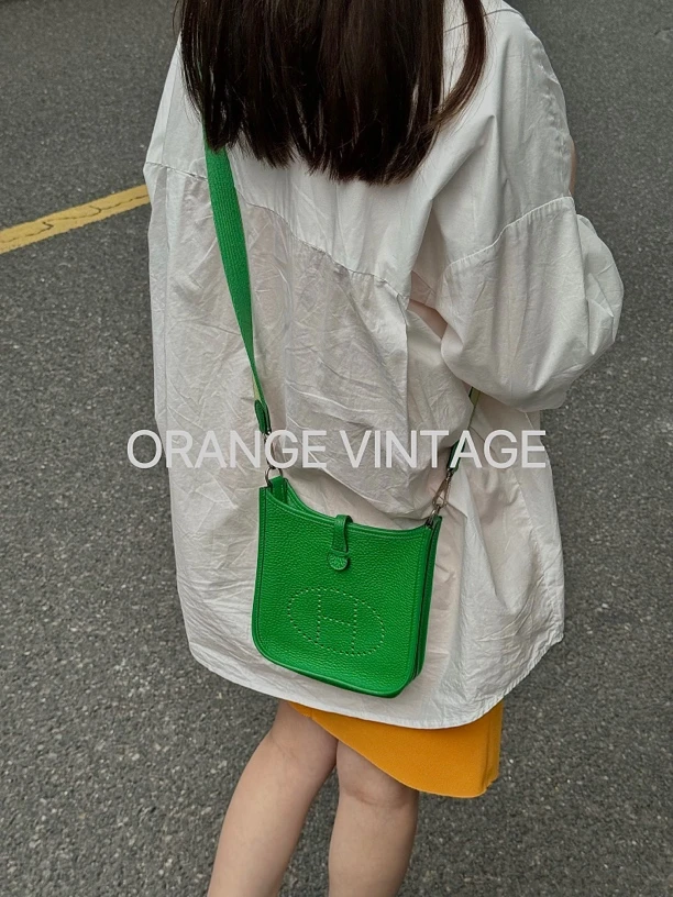 95新 Hermes/爱马仕 爱马仕 伊芙琳 mini 竹子绿t刻单肩挎包