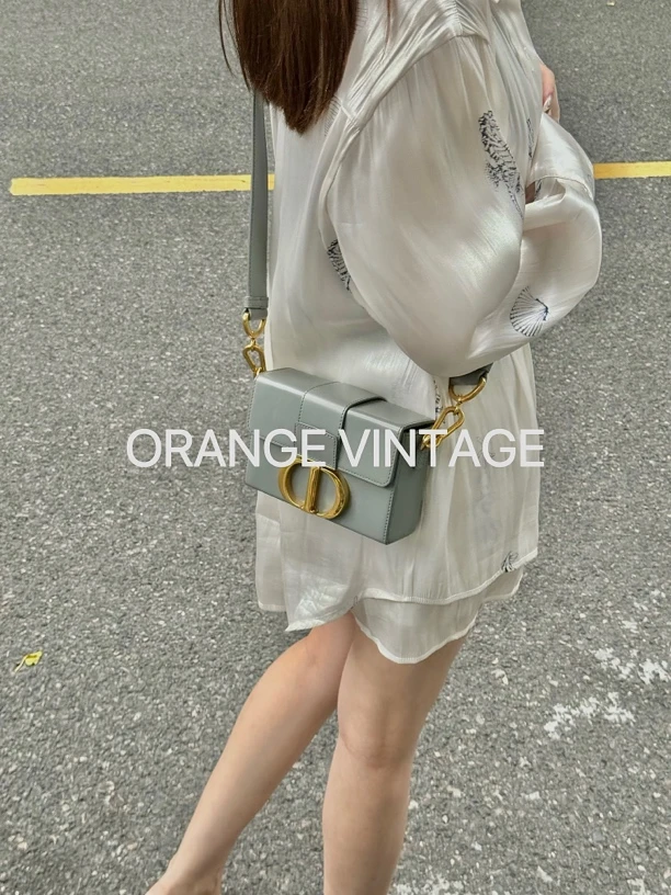 95新 DIOR/迪奥 Dior 雾霾蓝蒙田mini盒子包