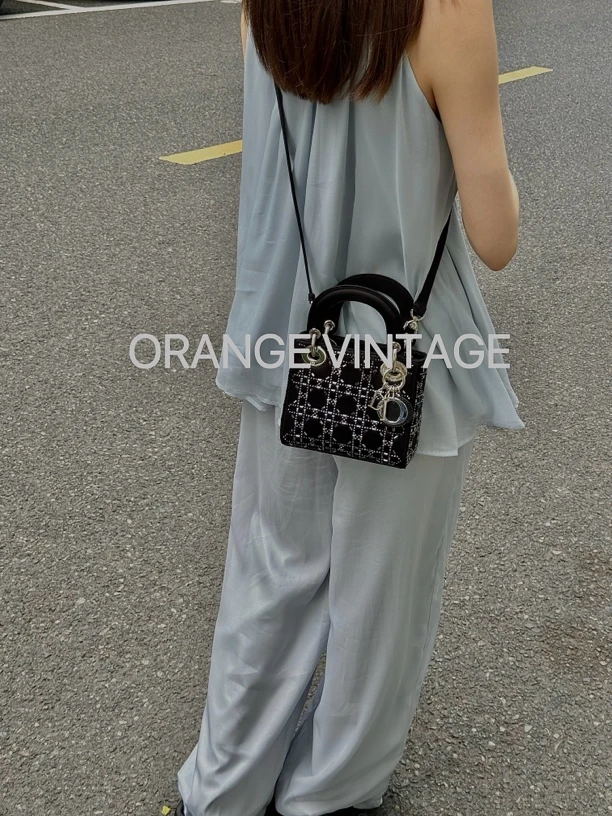 95新 DIOR/迪奥 Dior 丝绸水钻戴妃三格手提单肩挎包