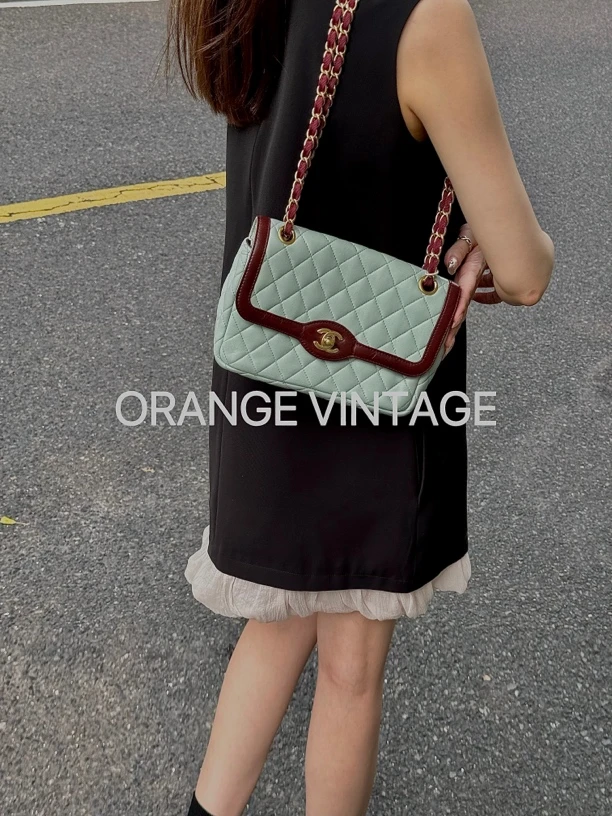 95新 Chanel/香奈儿  Chanel 马卡龙蓝拼酒红cf单肩挎包