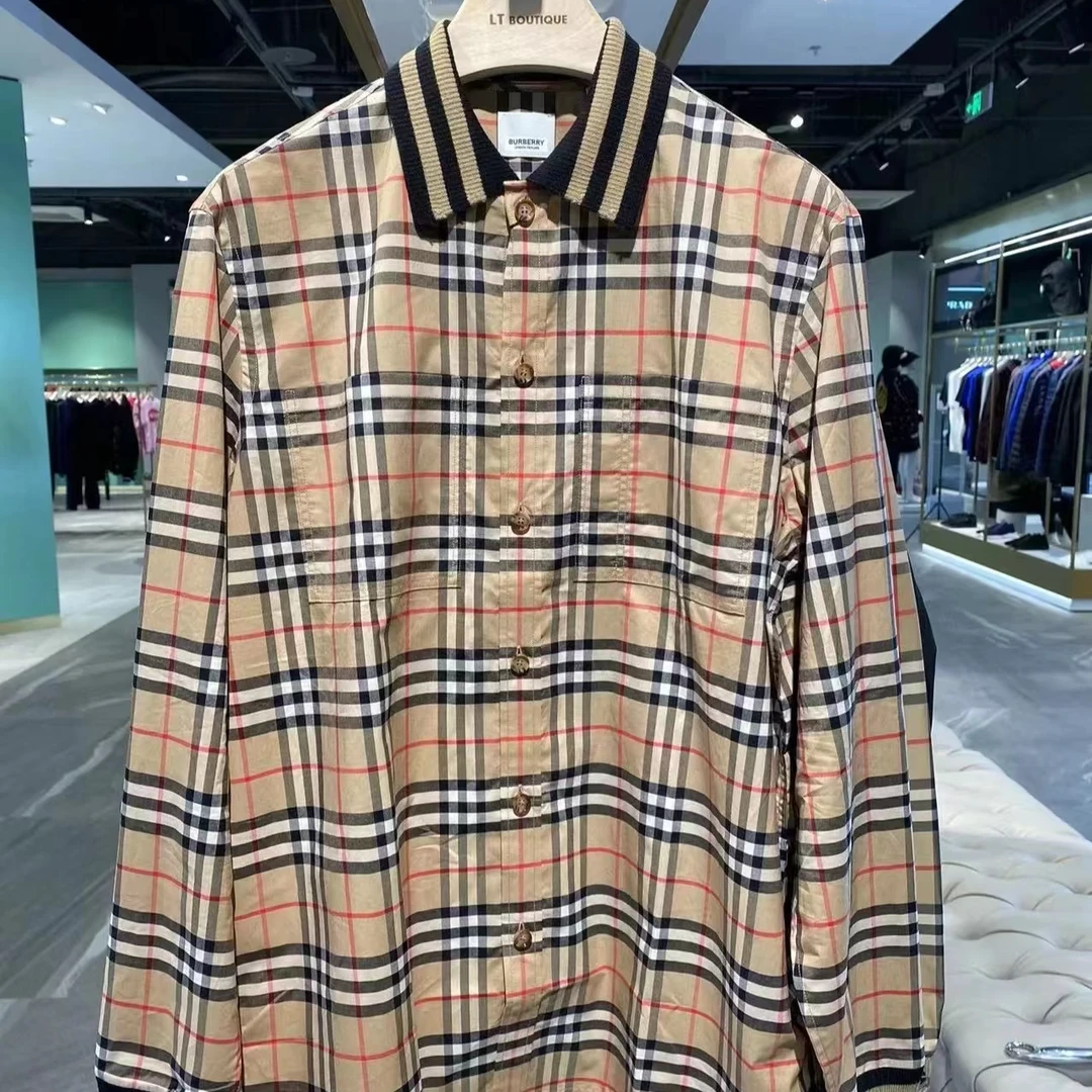 博柏利Burberry巴宝莉经典休闲时尚格纹印花长袖衬衫