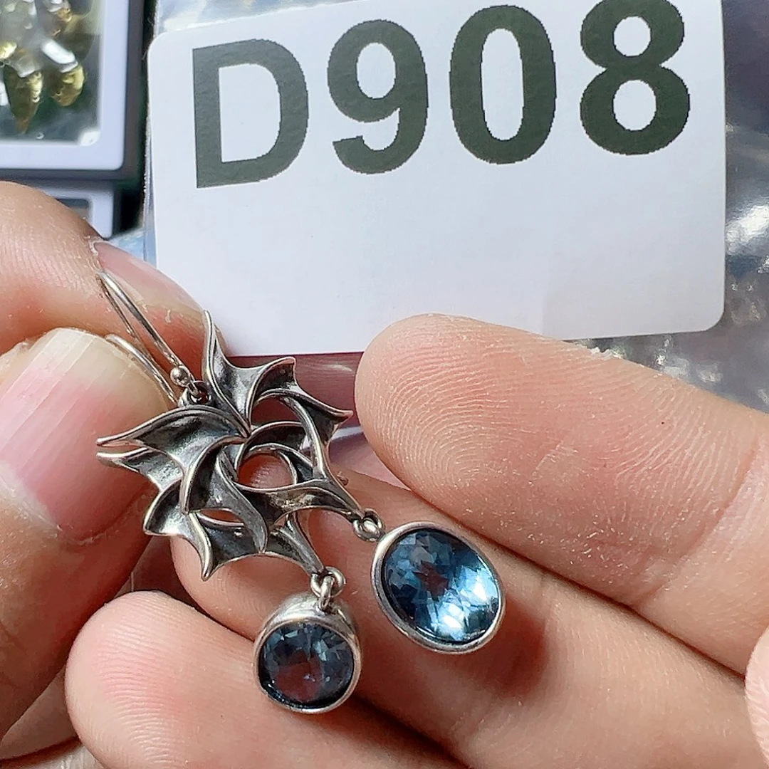 托帕石耳饰银S925镶嵌