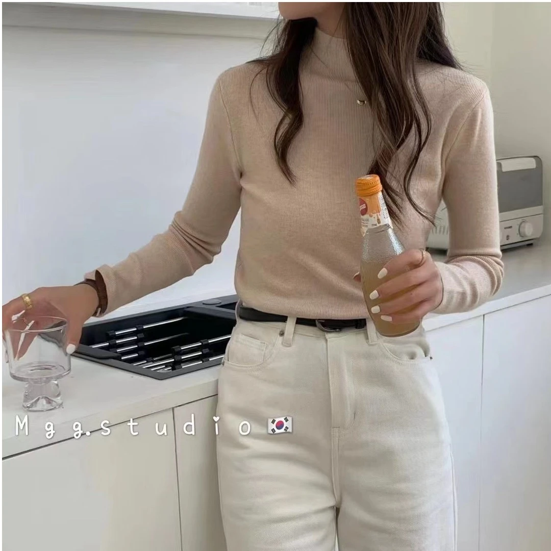 半高领针织衫女秋季2023新款纯色毛衣长袖内搭打底衫修身显瘦上衣