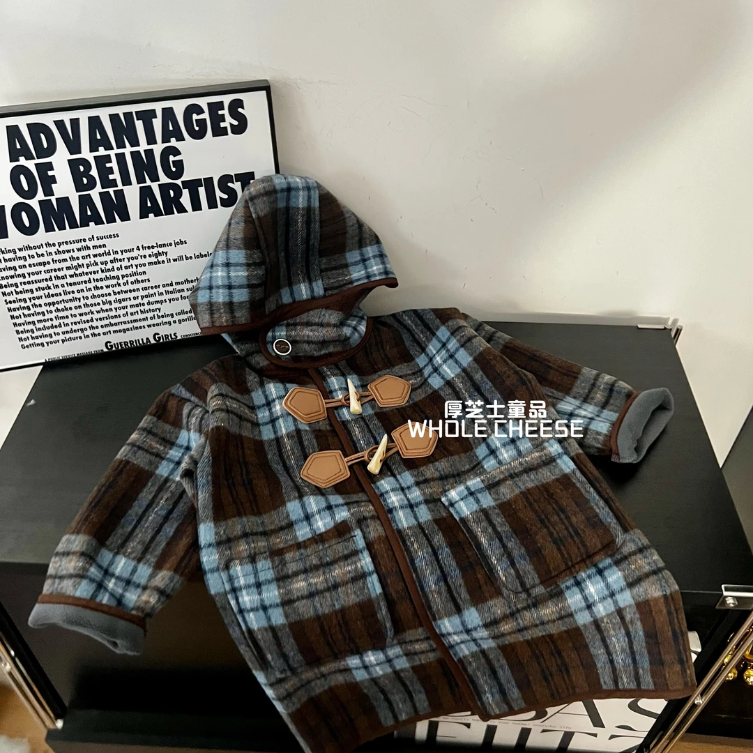 【英伦街头】2024冬季新款中小童格子加绒毛呢外套儿童呢大衣