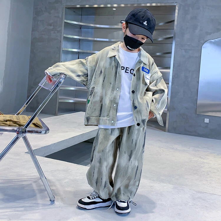 男童春装牛仔套装2025新款中大儿童宽松潮牌男孩春秋洋气两件套潮