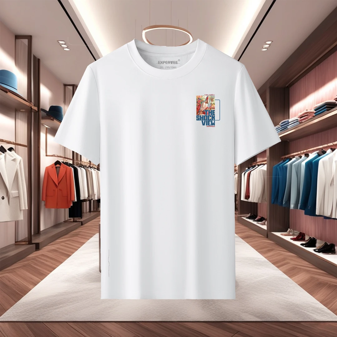 【100支数码印花】享受假期 徽章液氨丝光棉男士薄款长绒棉短袖T恤