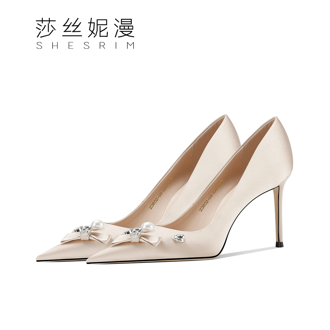 D138-高跟鞋细高跟尖头浅口高跟鞋女款2024春款上新跟高8.5cm真皮