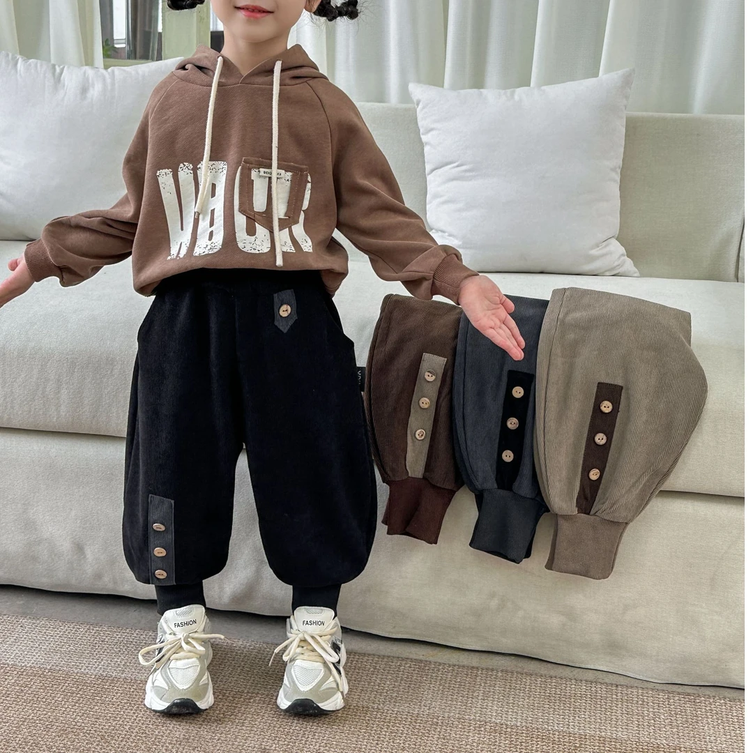 儿童裤子新款羊羔绒内里加绒加厚木棉绒休闲百搭小童穿秋冬款长裤