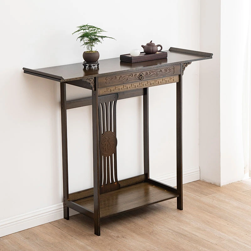 CR419《轻奢，楠竹玄关桌》新中式玄关台供桌入户门厅端景台靠墙实竹