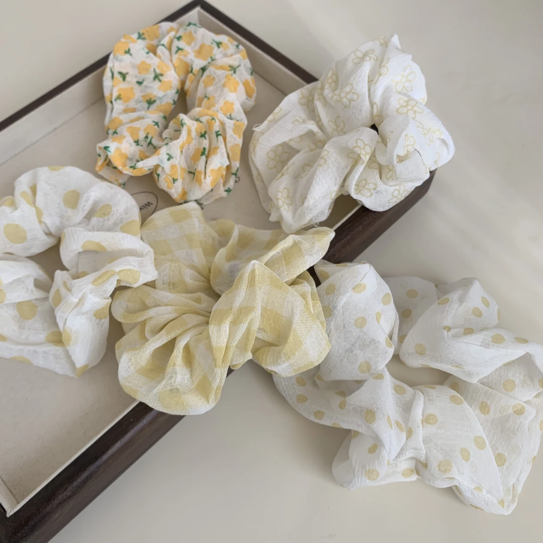 田园风黄色花花清新纺纱大肠发圈发绳马尾皮筋发饰头饰女百搭饰品