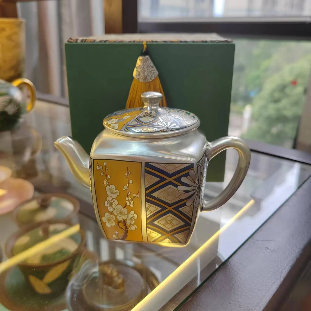 鎏银春风小野银壶带礼盒功夫茶具陶瓷壶茶杯家用复古高档轻奢银壶