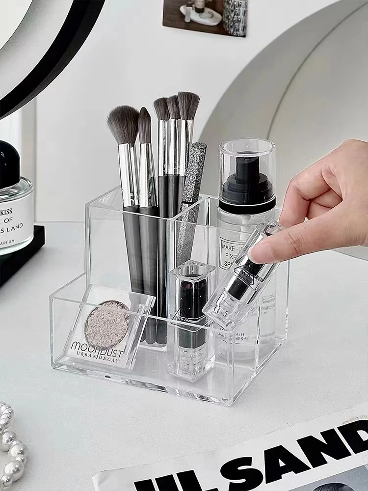 化妆刷收纳筒梳妆台桌面化妆品口红亚克力透明收纳盒眼影刷置物架