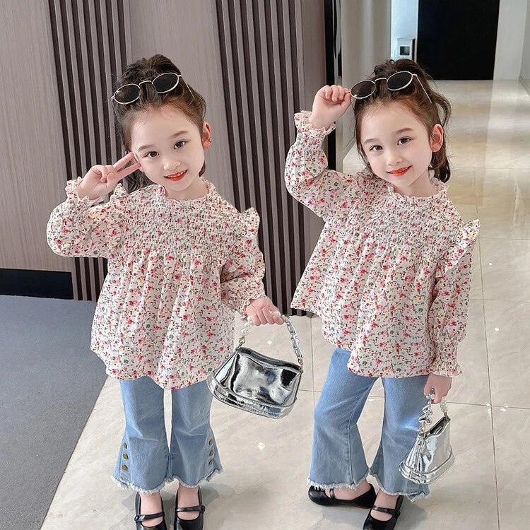 儿童碎花长袖韩版春秋季女童套装洋气两件套棉质裤子小童女宝12月