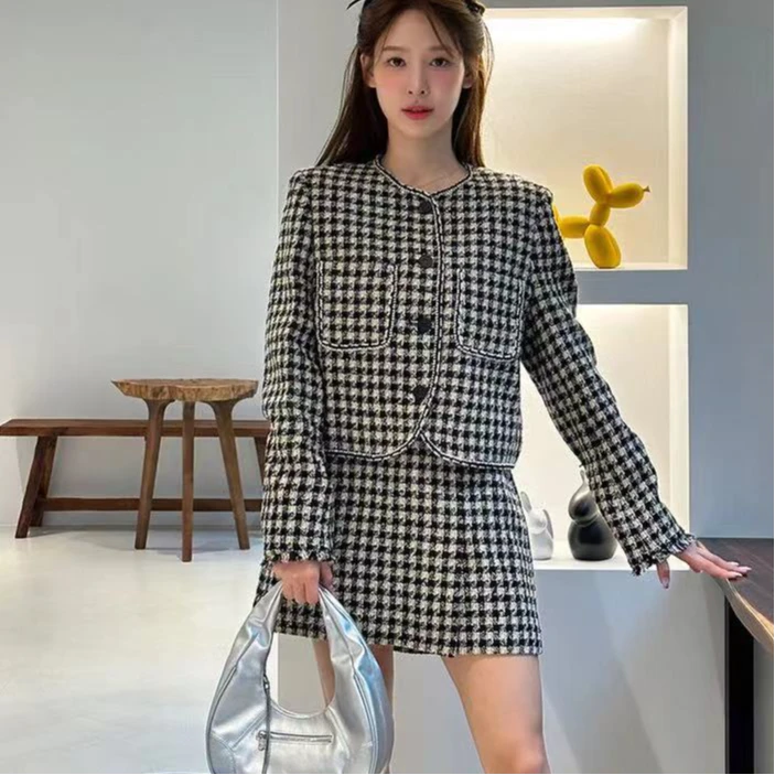 SS24560 设计师品牌粗花呢小香风半身裙