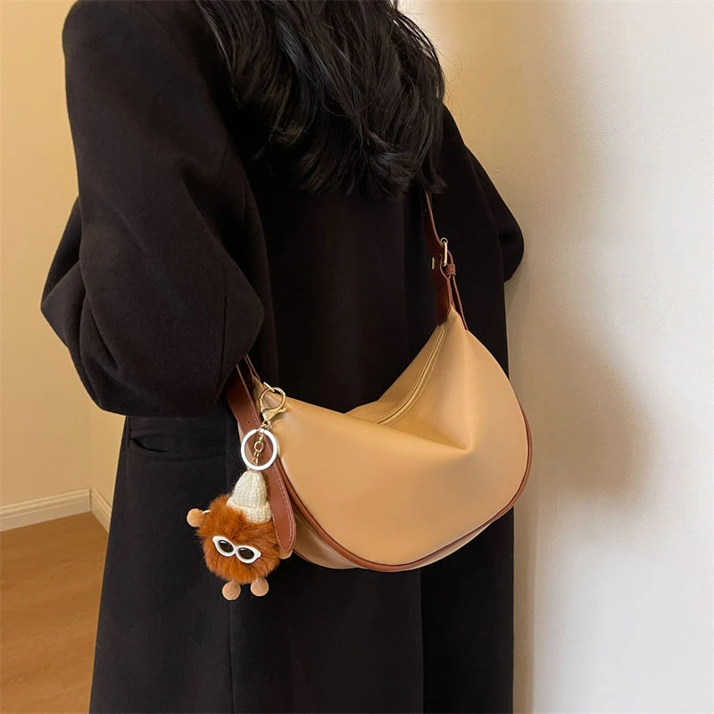 韩国撞色质感腋下包包女2024秋冬新款潮复古饺子包百搭单肩斜挎包