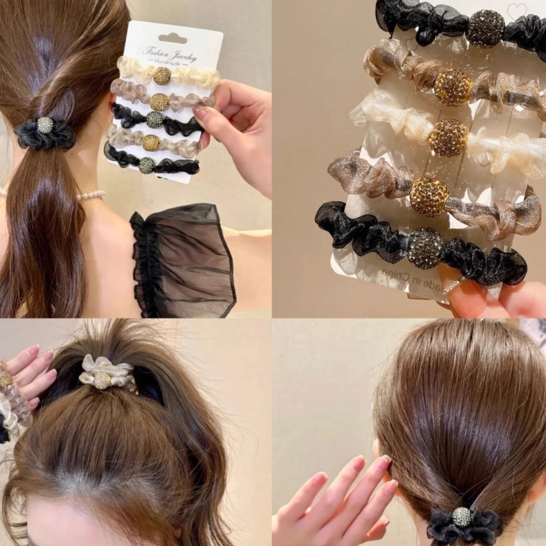 2024新款水钻网纱头绳女简约气质扎头发绳橡皮筋Q感小皮套发圈