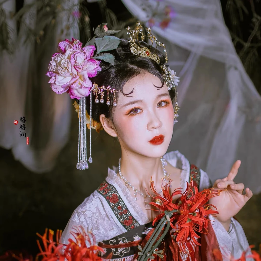 格格间原创芍药烫花唐风牡丹绢花芙蓉古风花朵汉服配饰百搭复原