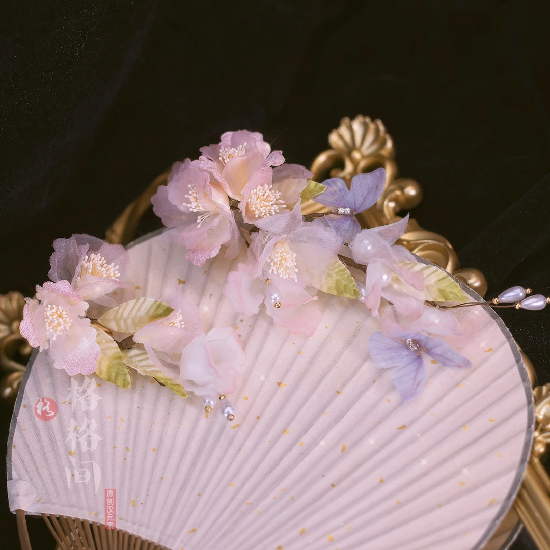 格格间【扑花】蝴蝶烫花发夹非遗手工古风头饰超仙头饰欧根纱百搭