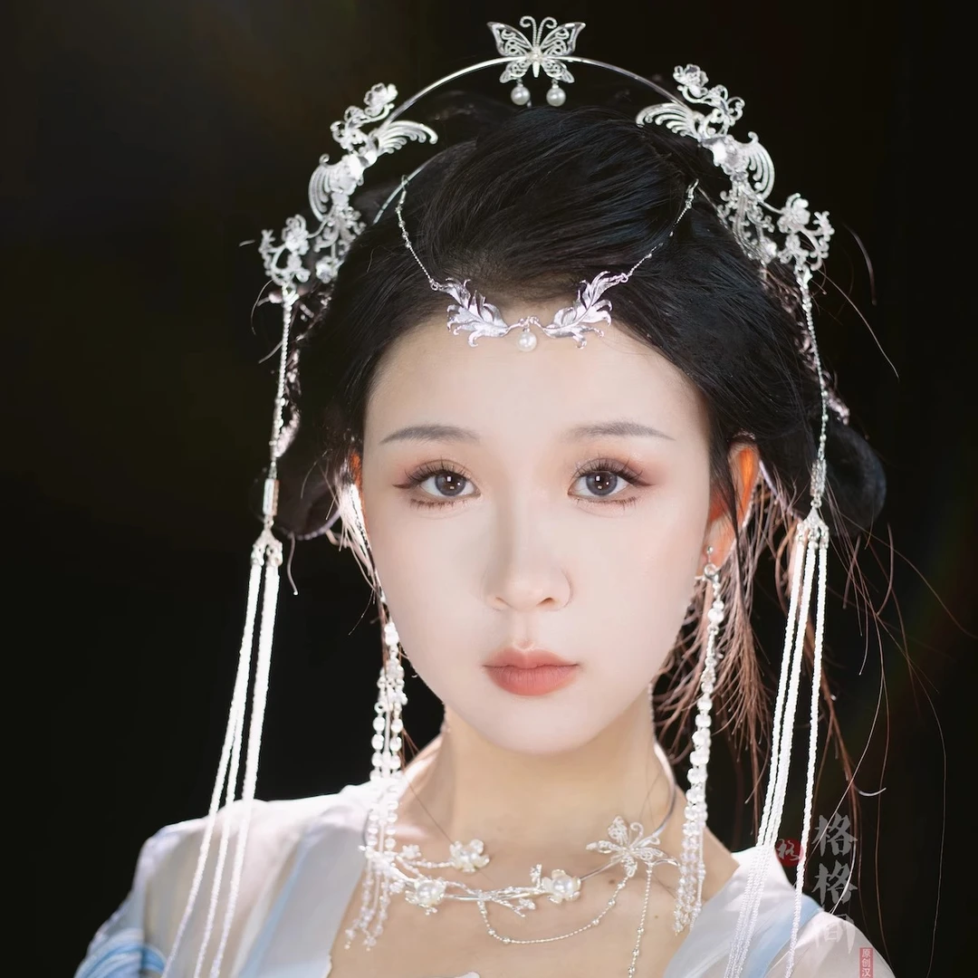 格格间原创【青衣】耳饰耳钩耳夹项圈复古风银色清冷感发饰头饰配饰