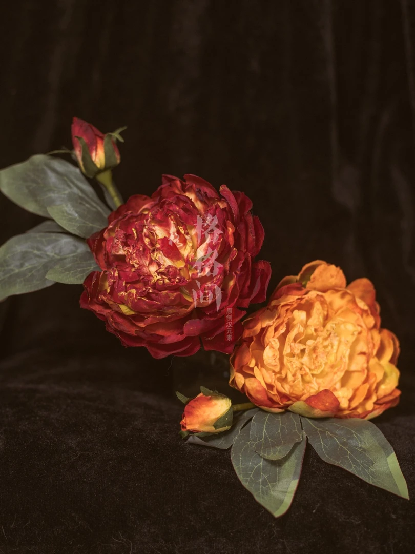 格格间原创【含妃】金粉芍药唐风牡丹绢花芙蓉发饰品复古风汉服配饰