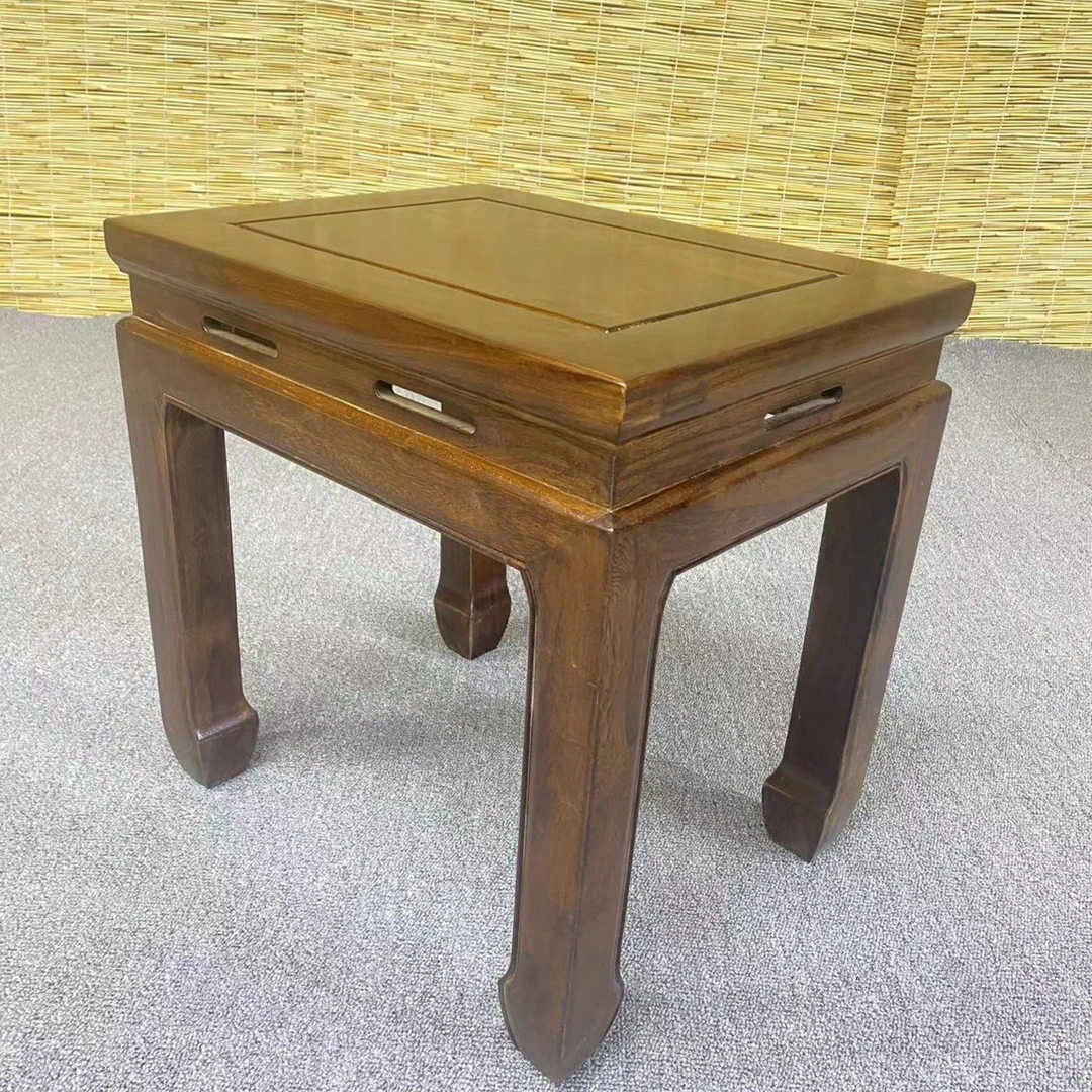 新中式老榆木凳子马蹄腿凳家用方凳榫卯结构实木家具简约款方几