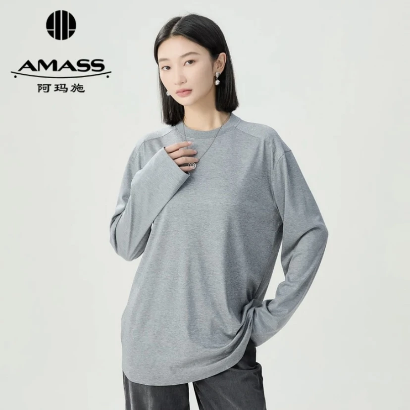 AMASS/阿玛施风感波粒时尚经典基础百搭素面圆领长袖T恤女5301091