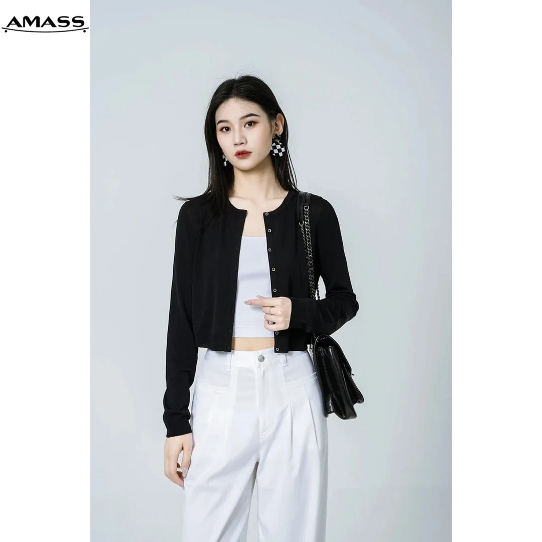 AMASS/阿玛施风感波粒气质显瘦百搭休闲宽松纯色短款开衫5499102