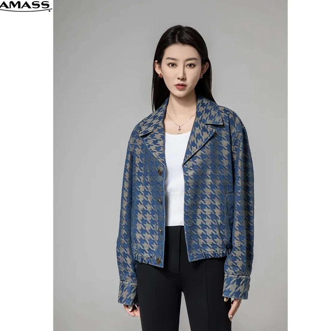 AMASS/阿玛施风感波粒秋冬时尚休闲翻领复古短款外套5400811