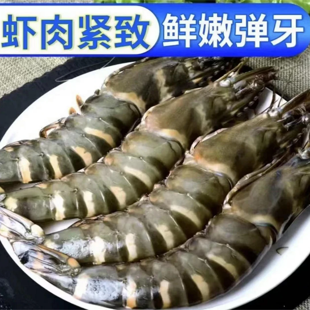 新鲜海捕黑虎虾3斤2030规格（14-17厘米左右）速冻