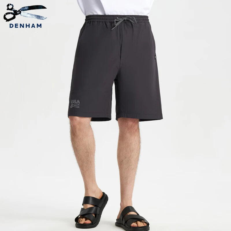 DENHAMx WIND AND SEA联名款夏季男士剪刀驼色灰色抽绳休闲短裤