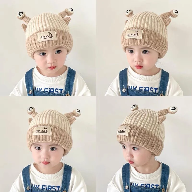 Fnm宝宝帽子冬季男孩女宝宝触角毛线帽加厚保暖秋冬天婴儿护耳针