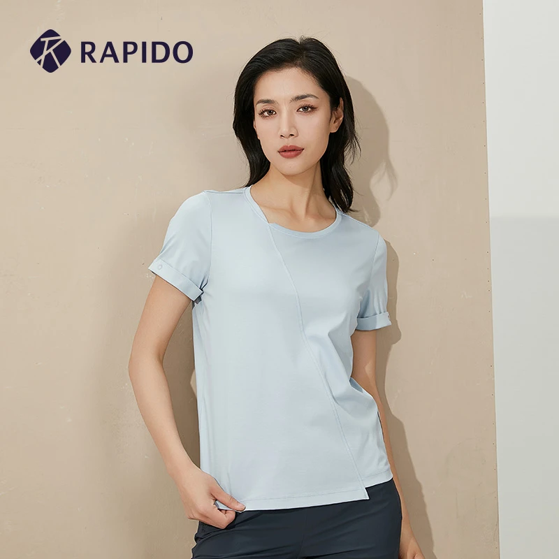 Rapido夏季女子棉质商务休闲不规则拼接短袖T恤CP3342U04