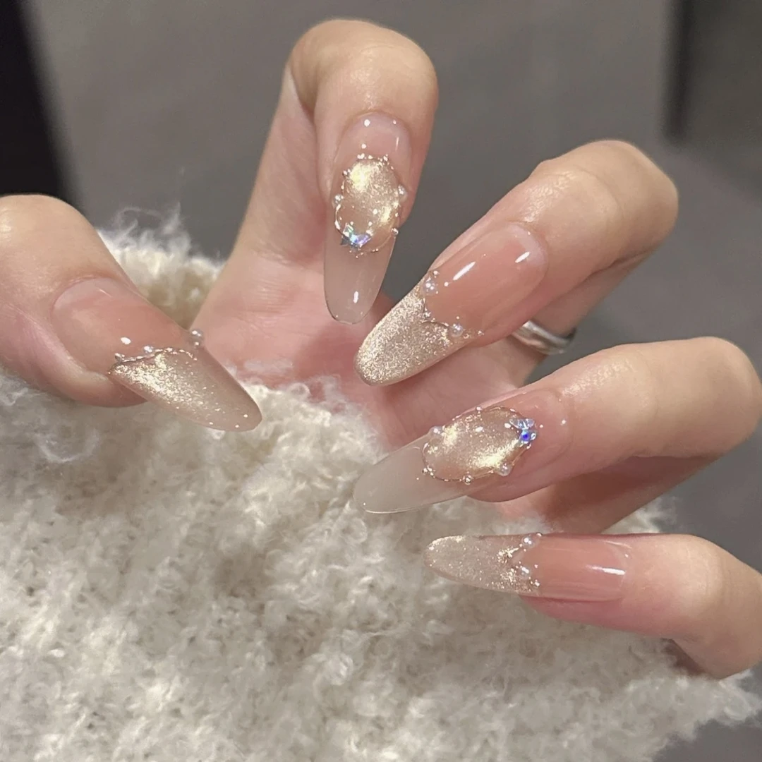 【纸醉金迷】纯手工穿戴甲猫眼高级感秋冬显白美甲冰透渐变纯欲美甲