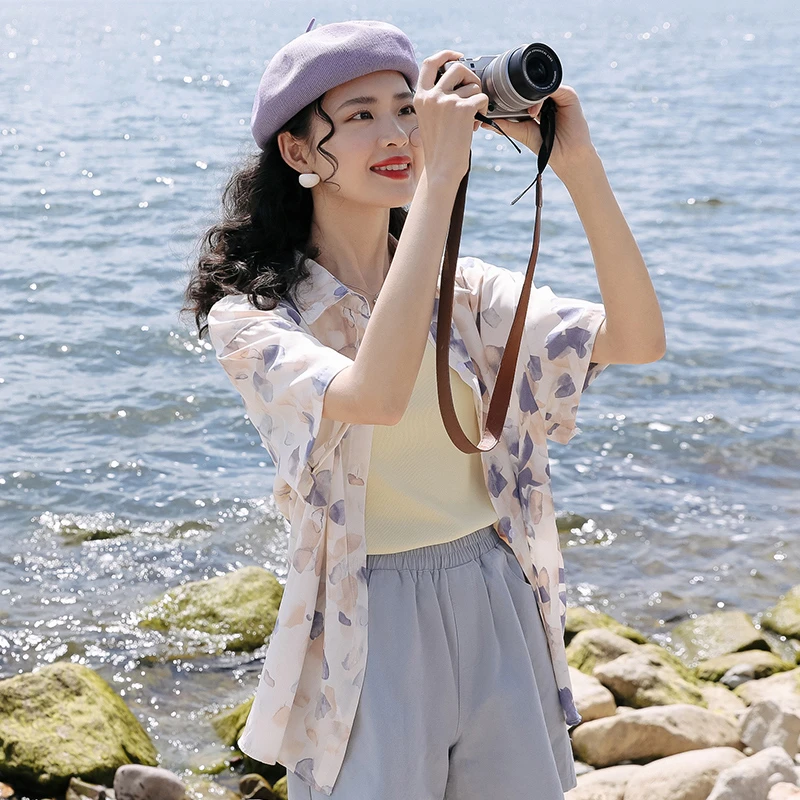 【穿搭号专属】港风显瘦花衬衫薄款女2024夏季新款设计感小宽松上衣
