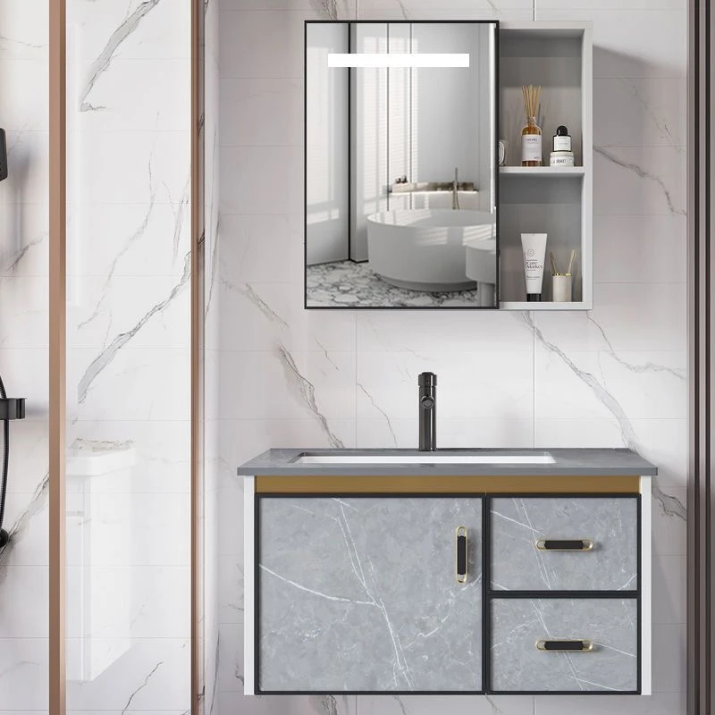 新款抽屉型浴室柜组合阳台太空铝陶瓷洗脸盆一体卫生间岩板洗漱台