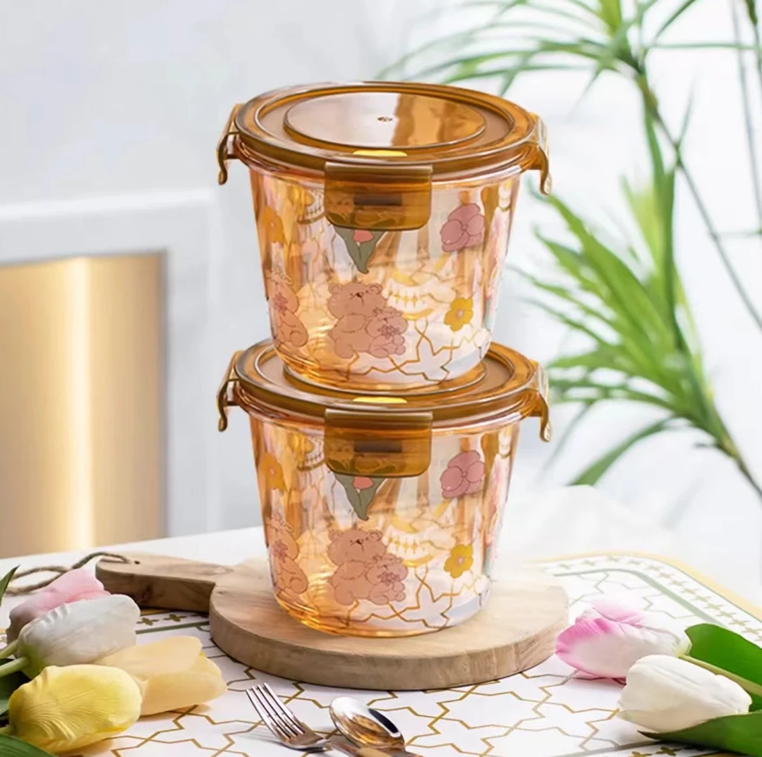 新疆包邮-高硼硅玻璃饭盒汤碗带盖可微波炉加热密封饭盒保鲜盒