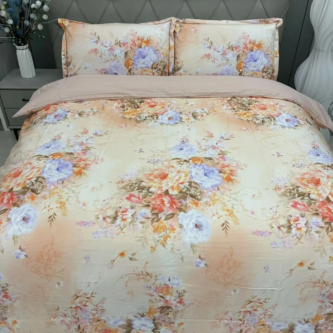 雅鹿120支贡缎四件套全棉A类加厚四件套轻奢高级：流光花语