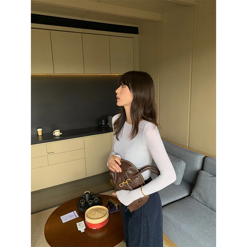 ADA MISS百搭显瘦一字领人字纹绵羊毛针织修身打底冬新