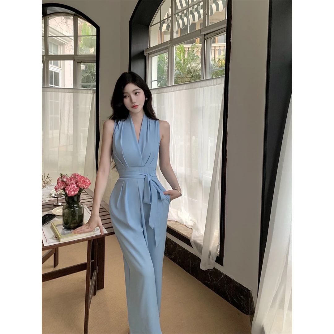 夏天的连衣裤新款法式高端气质连体裤夏季无袖阔腿裤显瘦长裤子女