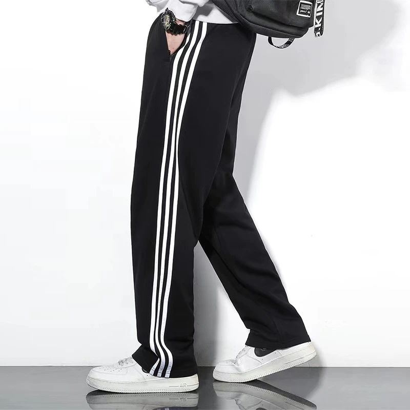 三边百搭运动裤束脚款春夏三条杠休闲裤条纹裤子宽松直筒夏季卫裤