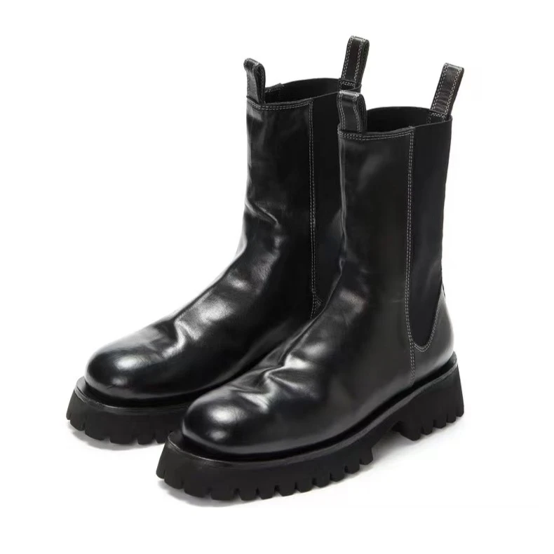 女鞋时尚百搭女士马丁靴靴子女靴高帮秋冬圆拼色时尚轻便烟筒靴