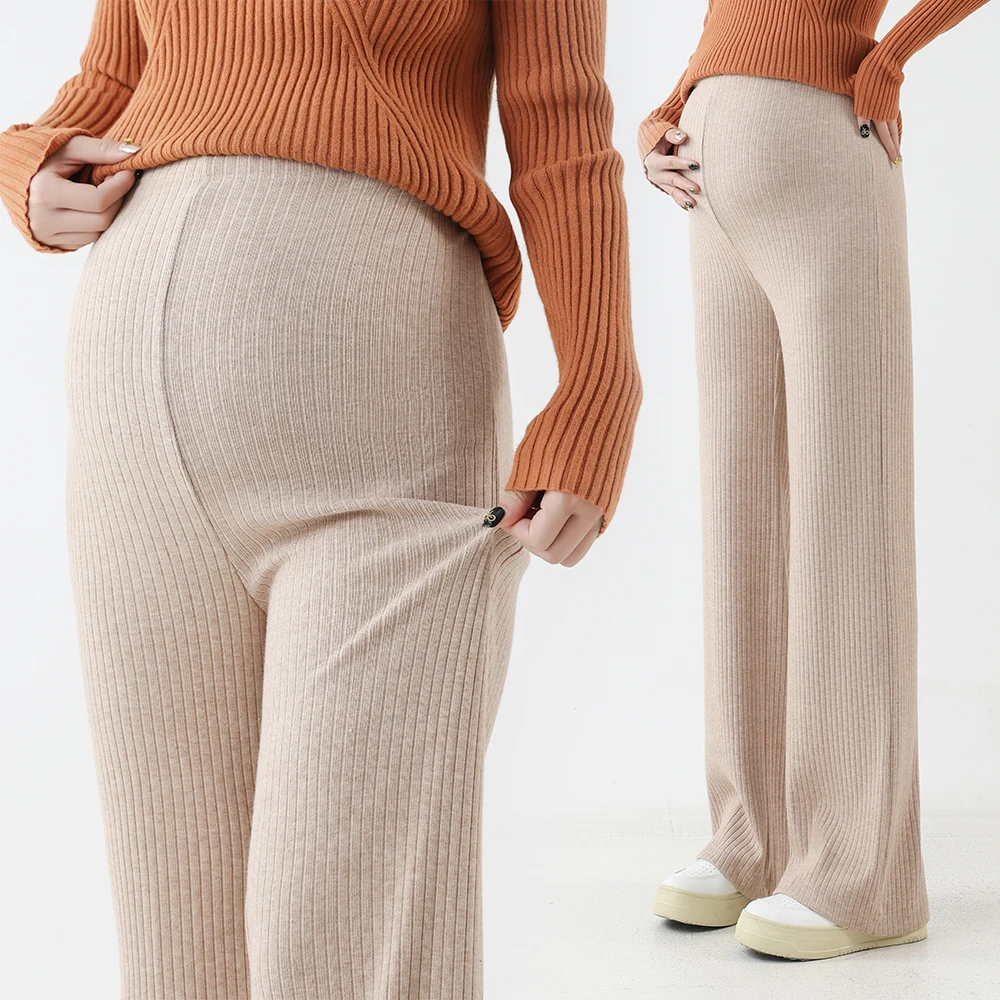 针织孕妇裤秋冬加绒显瘦宽松高腰阔腿裤外穿高弹时尚休闲毛裤子