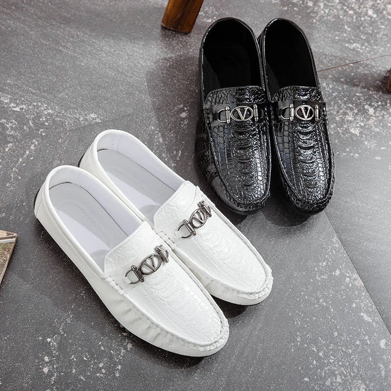 2025新款秋季豆豆鞋子男韩版潮流百搭鳄鱼纹皮鞋社会休闲懒人男鞋