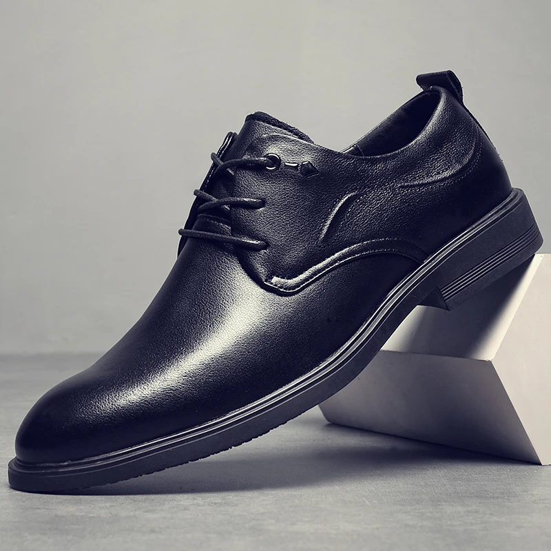 梵可8度男士春季低帮英伦商务正装软皮软底男鞋黑色休闲男皮鞋