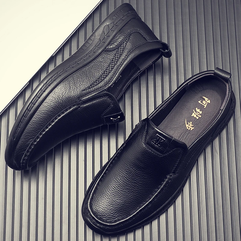 梵可8度男鞋休闲皮鞋软底防滑一脚蹬中老年皮鞋男透气中老年爸爸