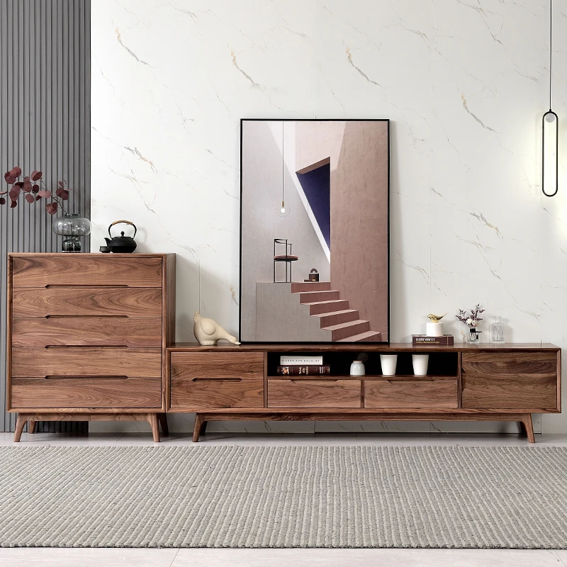 北欧全实木家具北美黑胡桃木电视柜客厅地柜储物柜电视桌轻奢网红